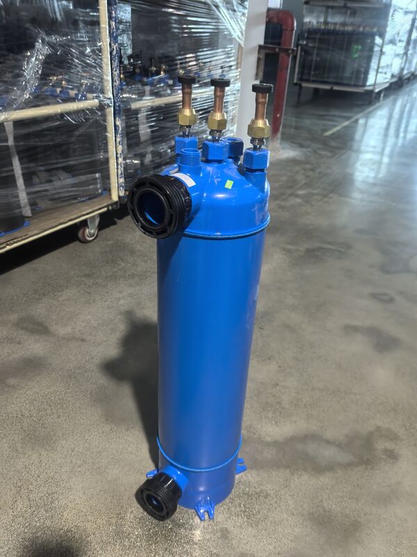 অনুভূমিক পুল হিট এক্সচেঞ্জার MHTA-1.5, যা টাইটানিয়াম টিউব TA1 এবং পুল হিটিং সিস্টেমের জন্য PVC শেল স্ট্রাকচারে টেকসই টিউব বৈশিষ্ট্যযুক্ত