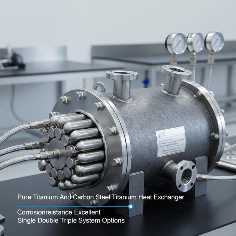 চমৎকার ক্ষয় প্রতিরোধ ক্ষমতা এবং একক ডাবল ট্রিপল সিস্টেম বিকল্প সহ বিশুদ্ধ টাইটানিয়াম এবং কার্বন স্টিল টাইটানিয়াম হিট এক্সচেঞ্জার