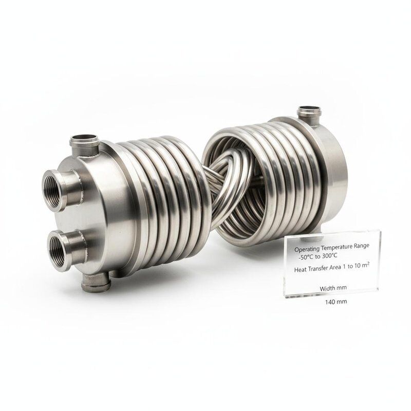 অপারেটিং তাপমাত্রা পরিসীমা -50 °C থেকে 300 °C এবং কমপ্যাক্ট 140mm প্রস্থের মধ্যে 1 থেকে 10 বর্গ মিটার তাপ স্থানান্তর এলাকা সহ সমাক্ষ তাপ এক্সচেঞ্জার